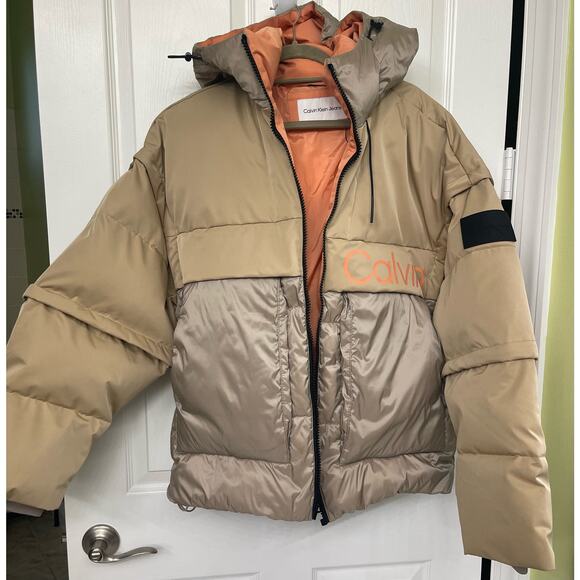 Calvin Klein Jeans modular 2 in 1 Puffer Jacket $325 winter Mens brown New Small - Picture 3 of 12